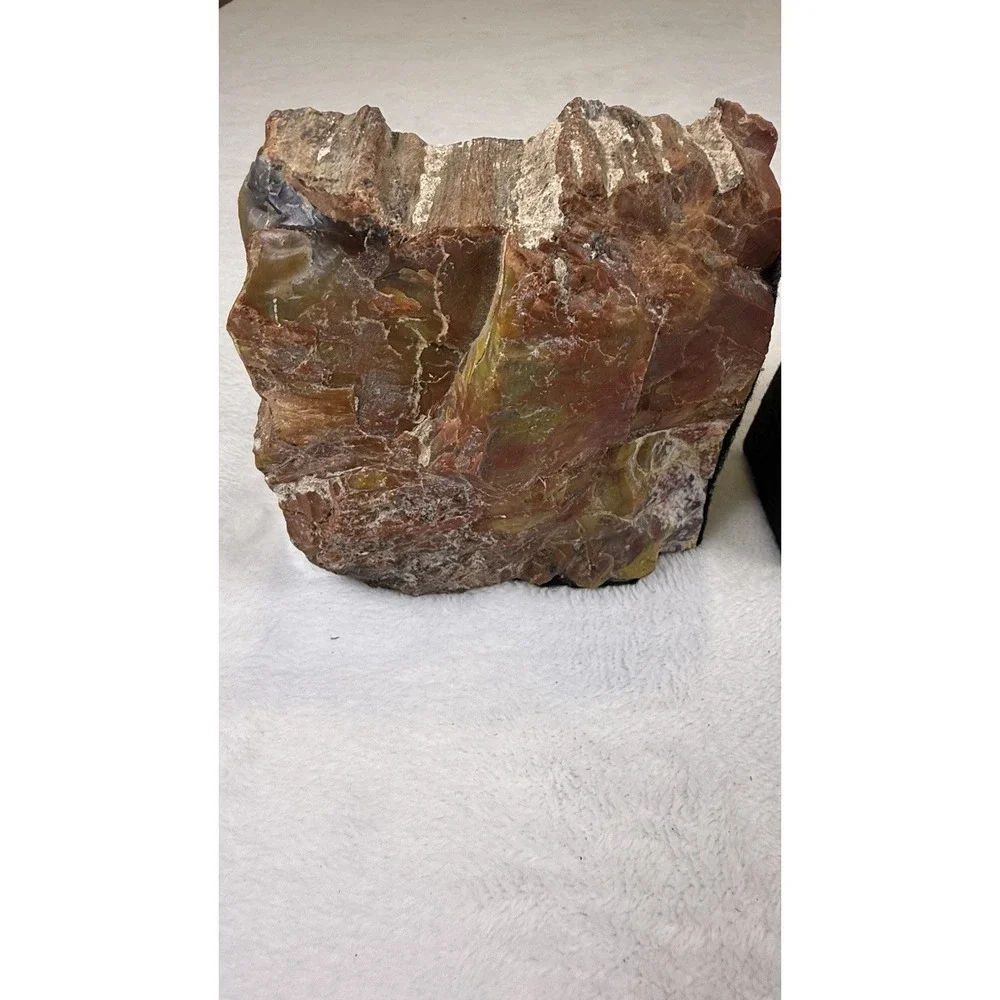 Vintage Natural Stone Mountain Bookends Jasper Agate Style Rough Cut Pair